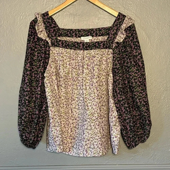 Carolina Belle | ruffle | floral | square neck | mixed print | top | m - Picture 1 of 10